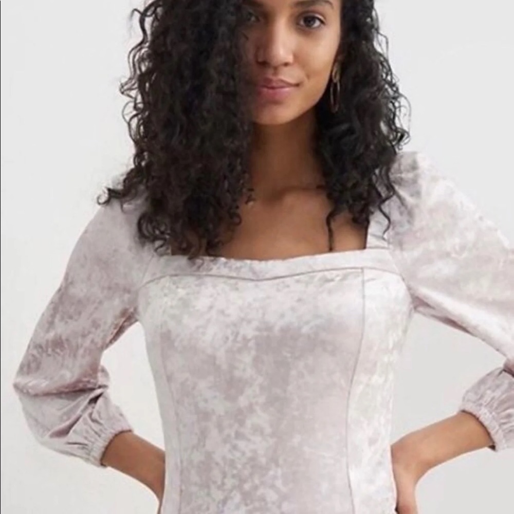 NWT Anthropologie Square Neck Jessima Long Sleeve Crushed Velvet Top Small